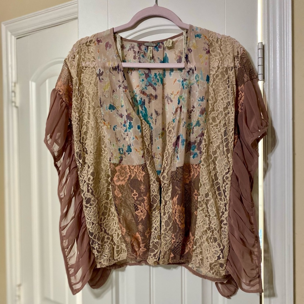Gimmicks BKE lace crochet pieced boho cardigan XS